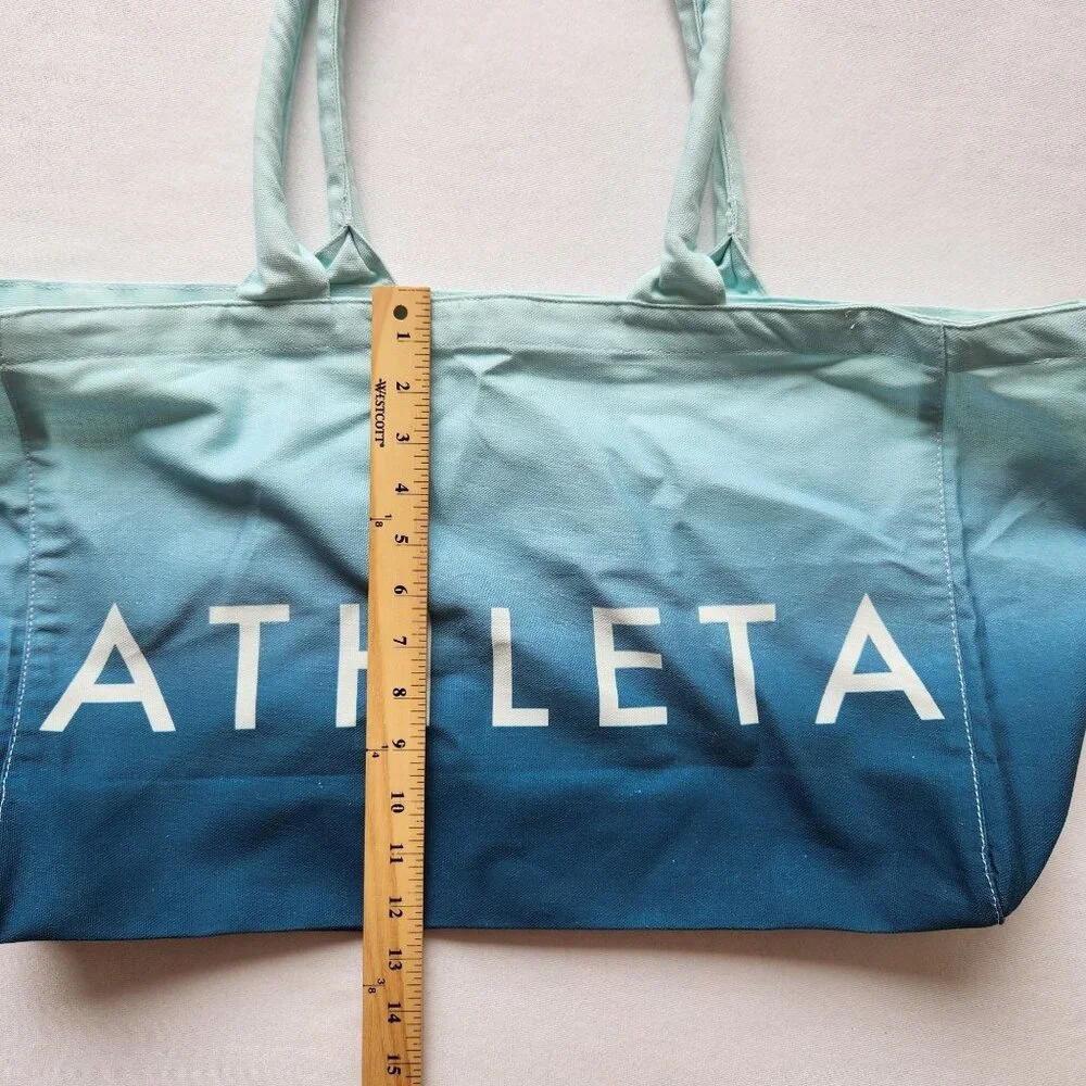 Athleta Ombre Blue Tote Bag 100% Cotton Large Shopper Vacation Beach Pool Gym - Picture 6 of 7